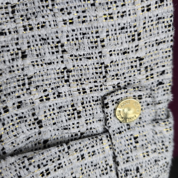 Anne Klein Classic Tweed Open Front Gray Blazer Black And Gold Specks Size M - Picture 5 of 7